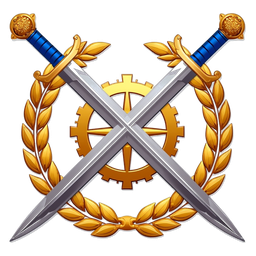 aoe3-decomp logo: crossed sabers over a cogwheel in a laurel wreath